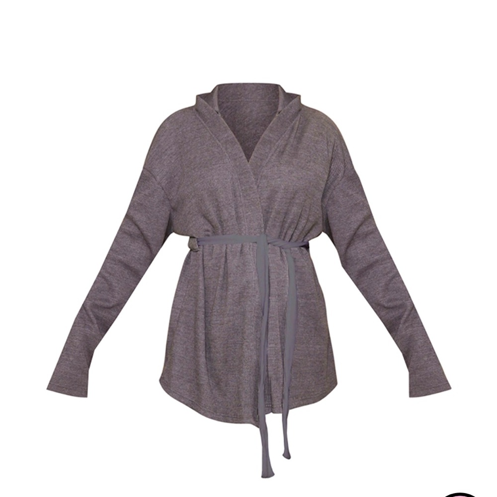 PrettyLittleThing CHARCOAL WAFFLE TIE WAIST ROBE Size M